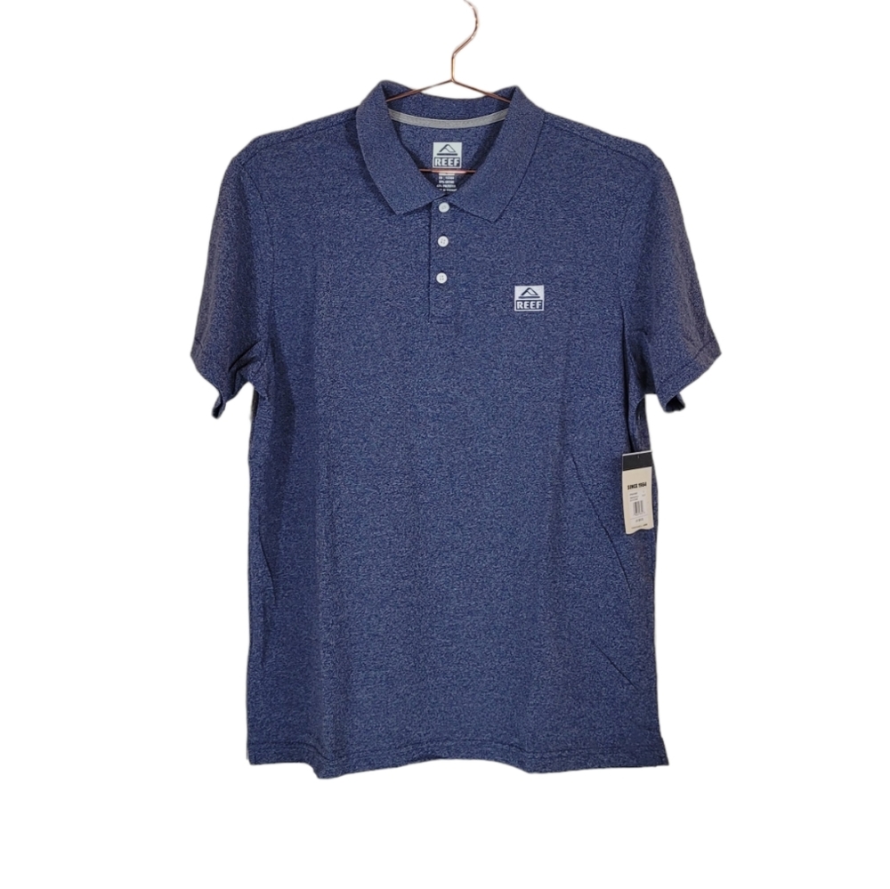 REEF Blue Cobb Pique Embroidered Logo Polo Shirt Size L